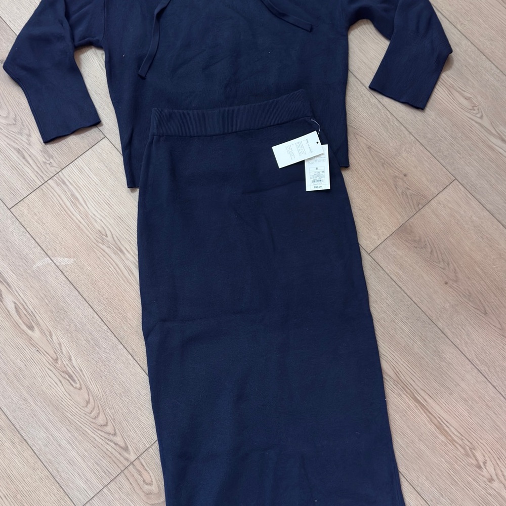 Navy Blue Knit Sweater and Skirt Set